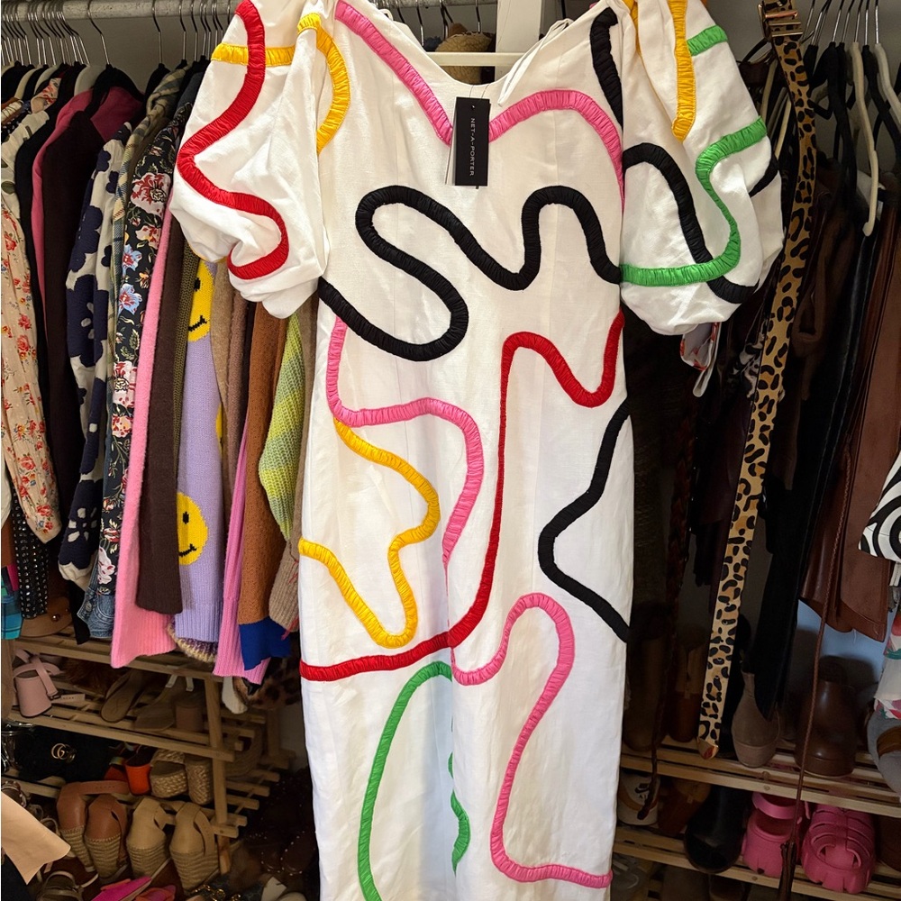 Mara Hoffman White Dress with Multicolor Abstract Design